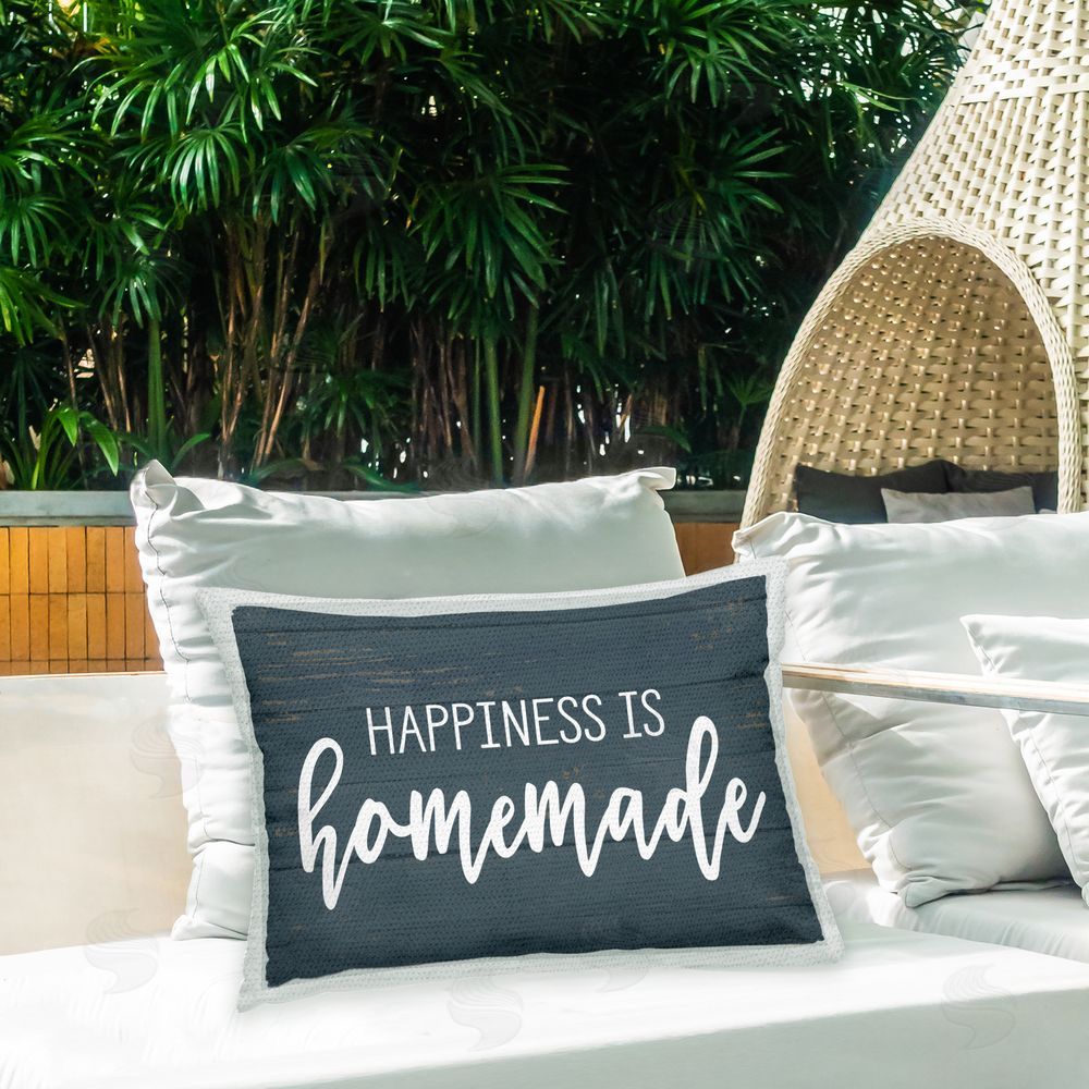Lettered and Lined Happiness is Homemade Outdoor Quick-Dry Polyester Printed Throw Pillow in Back Yard