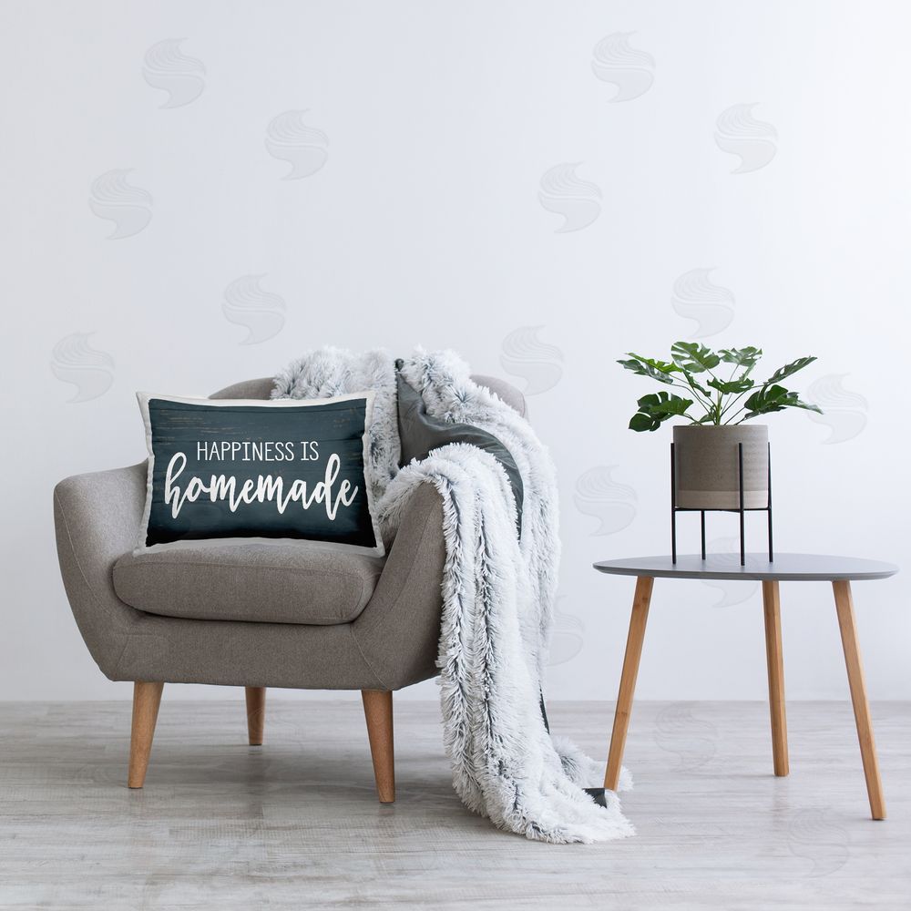 Lettered and Lined Happiness is Homemade Printed Plush Polyester Throw Pillow On Chair