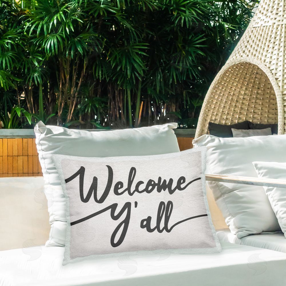 Daphne Polselli Welcome Y'all Phrase Outdoor Quick-Dry Polyester Printed Throw Pillow in Back Yard