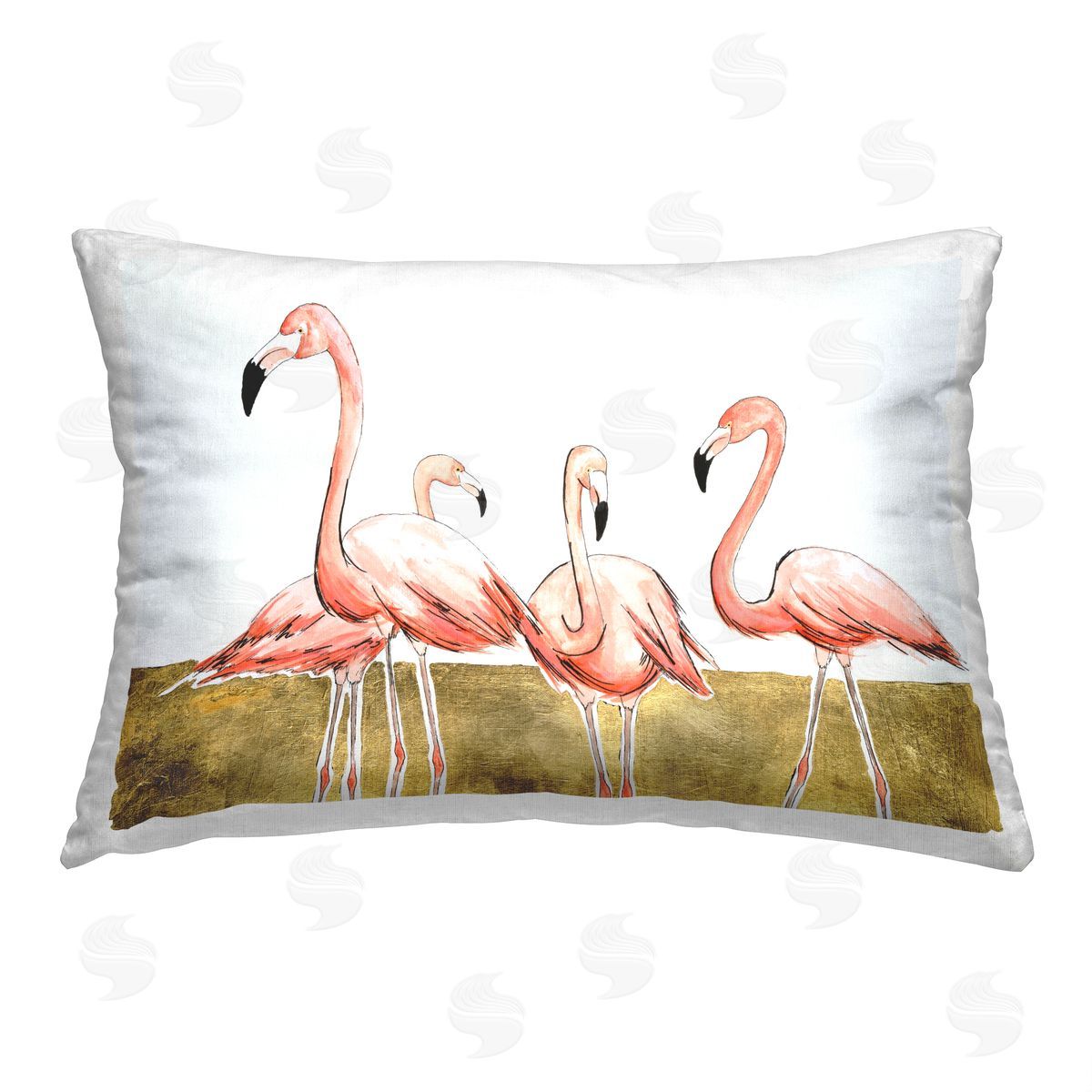 Michael Willett Flamingo Flock on Gold Printed Plush Polyester Throw Pillow
