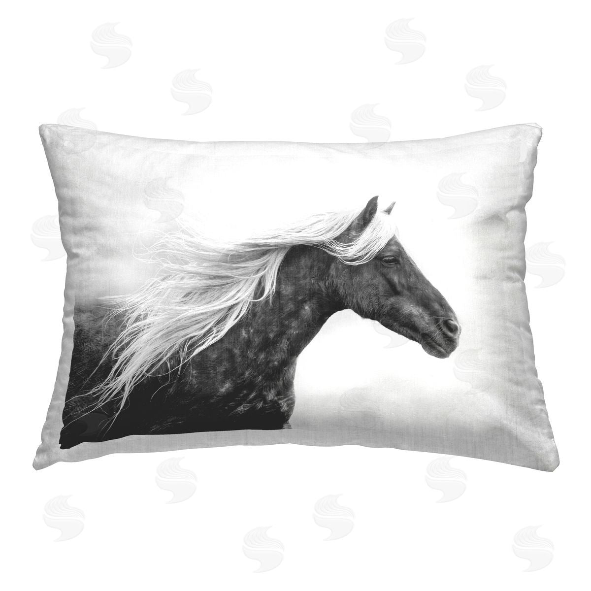 PH Burchett Dark Horse with White Mane Printed Plush Polyester Throw Pillow