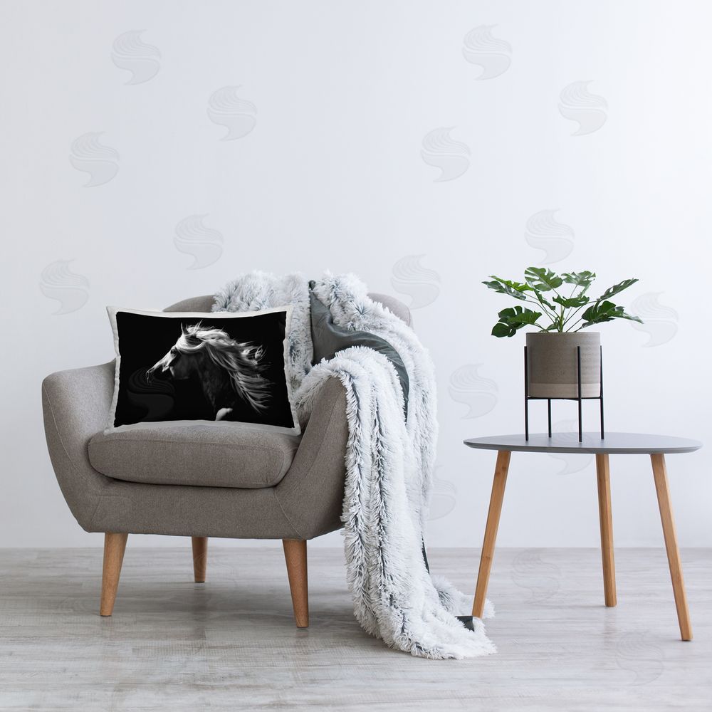 PH Burchett Dark Silhouette Horse Printed Plush Polyester Throw Pillow On Chair