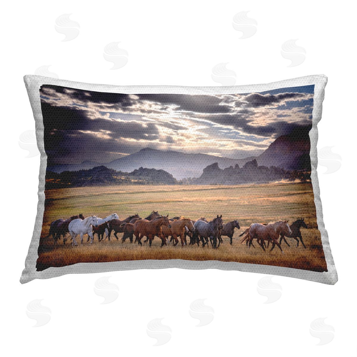PH Burchett Horse Herd Mountain Scenery Outdoor Quick-Dry Polyester Printed Throw Pillow