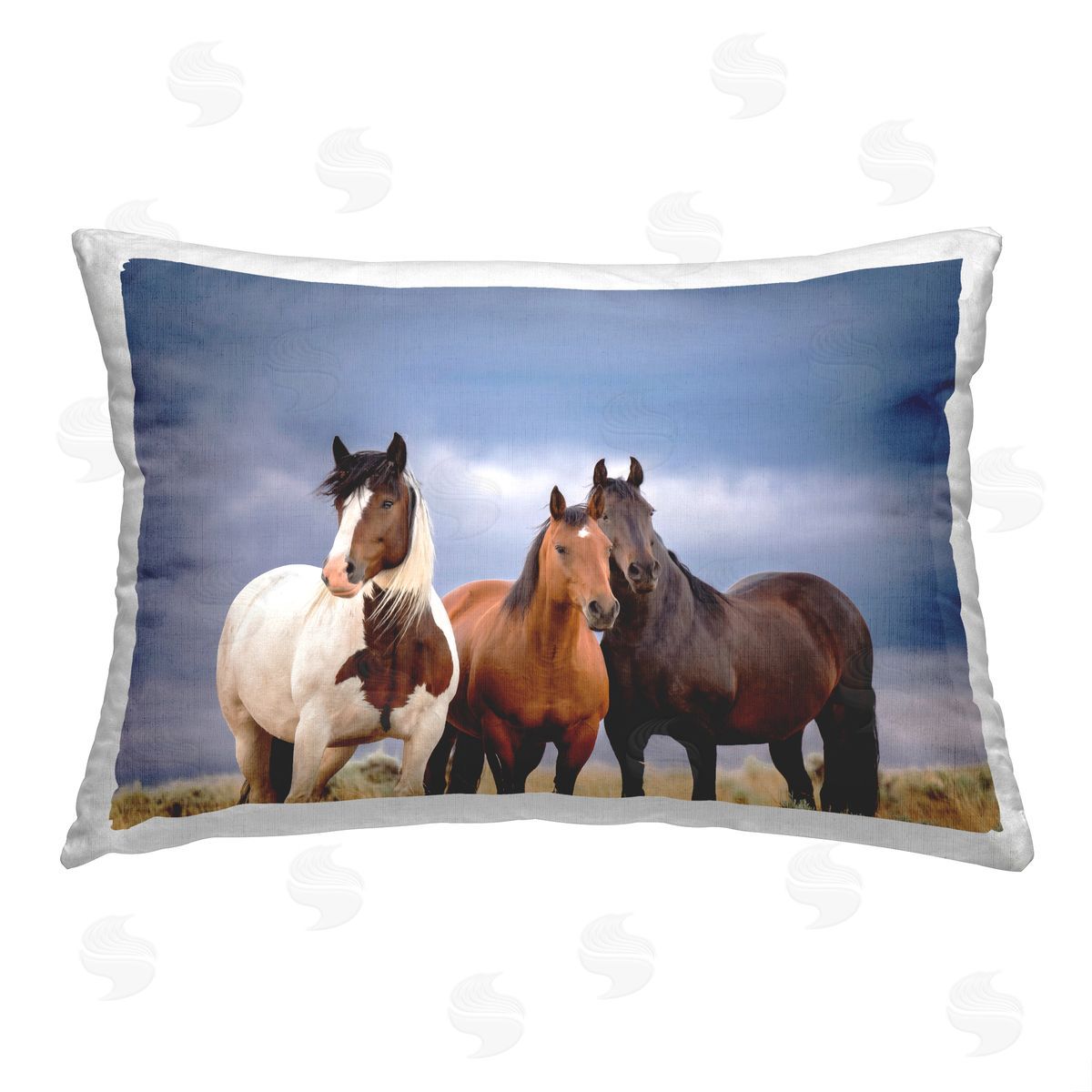 PH Burchett Three Horses in Nature Printed Plush Polyester Throw Pillow