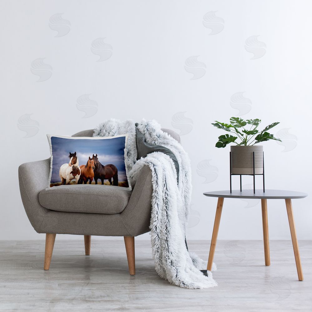 PH Burchett Three Horses in Nature Printed Plush Polyester Throw Pillow On Chair