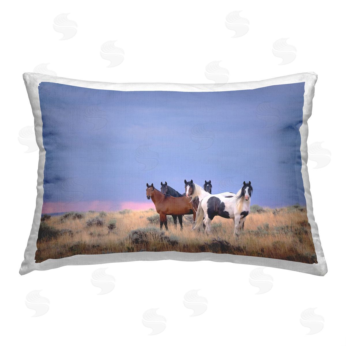 PH Burchett Horses in Vast Pasture Printed Plush Polyester Throw Pillow