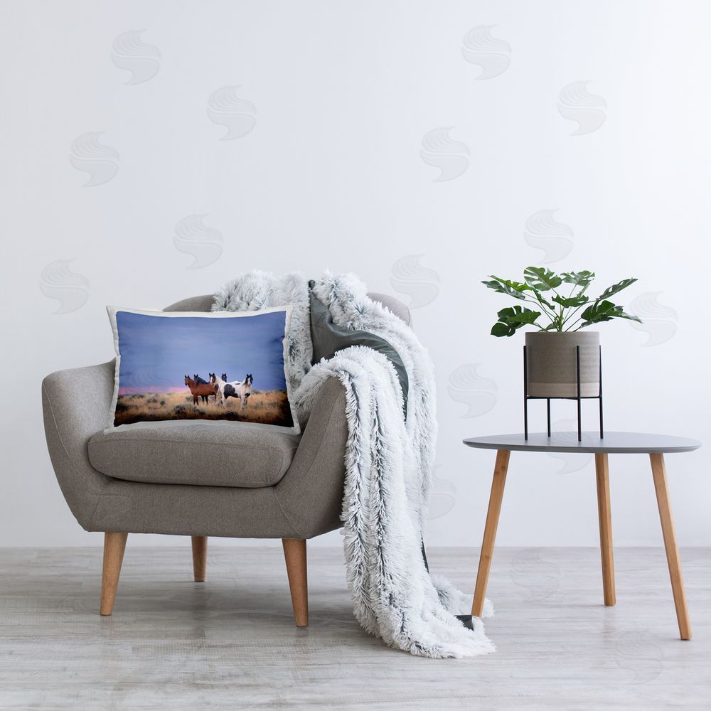 PH Burchett Horses in Vast Pasture Printed Plush Polyester Throw Pillow On Chair