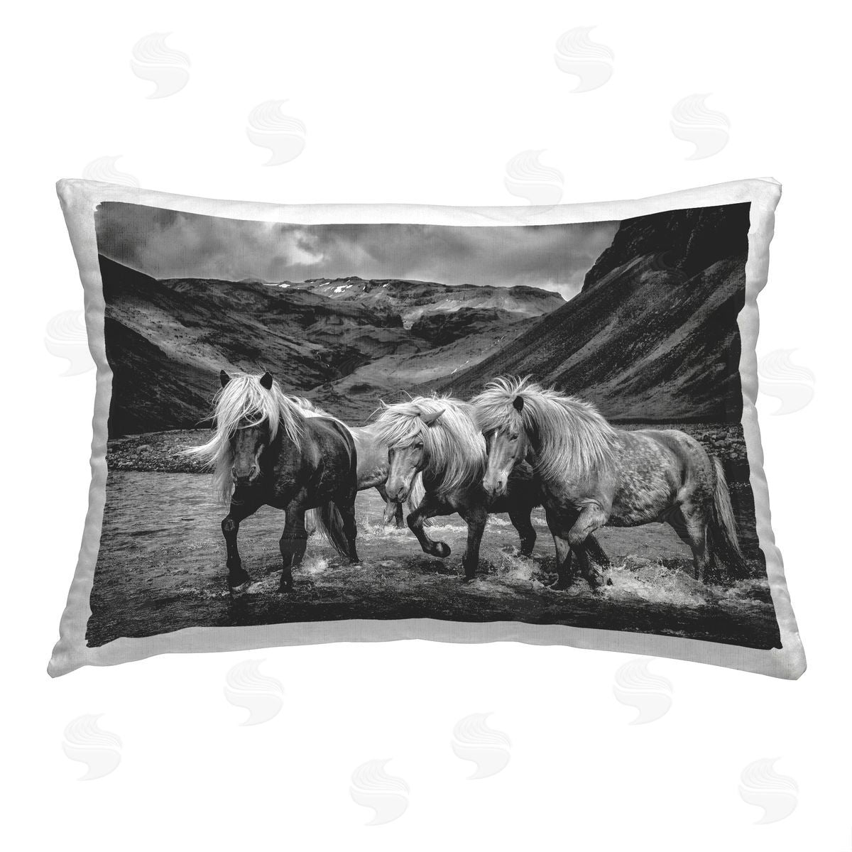 PH Burchett Horses Splashing in River Printed Plush Polyester Throw Pillow