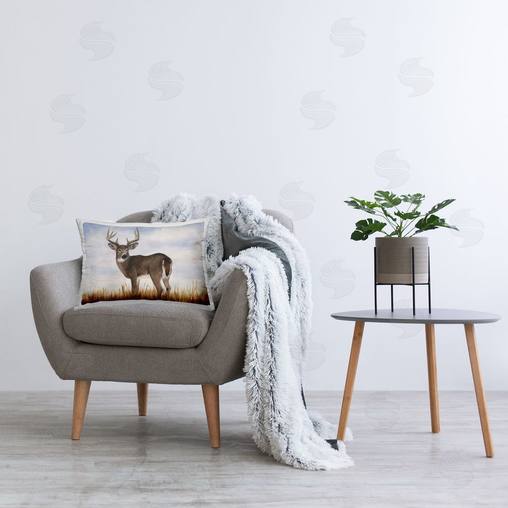 Michael Willett Deer Gazing in Nature Printed Plush Polyester Throw Pillow On Chair