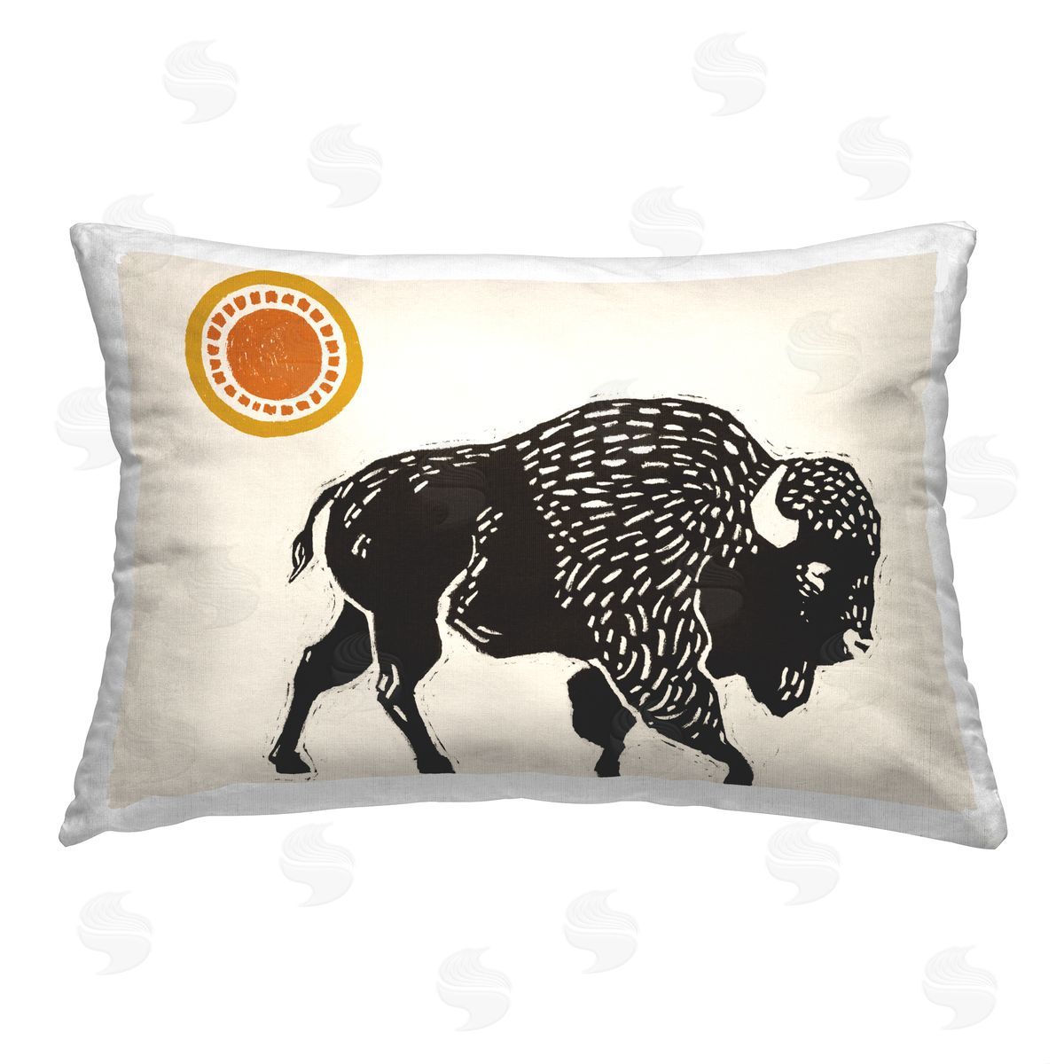 Victoria Barnes Boho Bison Silhouette Printed Plush Polyester Throw Pillow