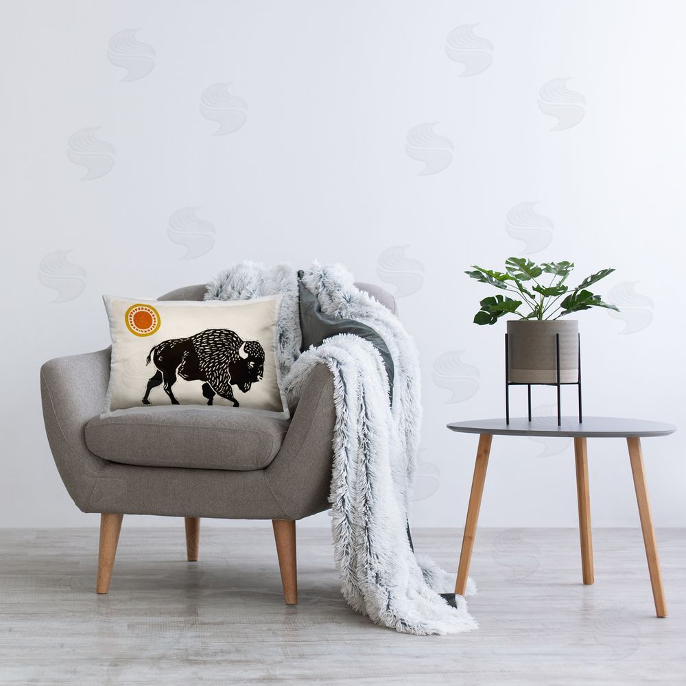 Victoria Barnes Boho Bison Silhouette Printed Plush Polyester Throw Pillow On Chair