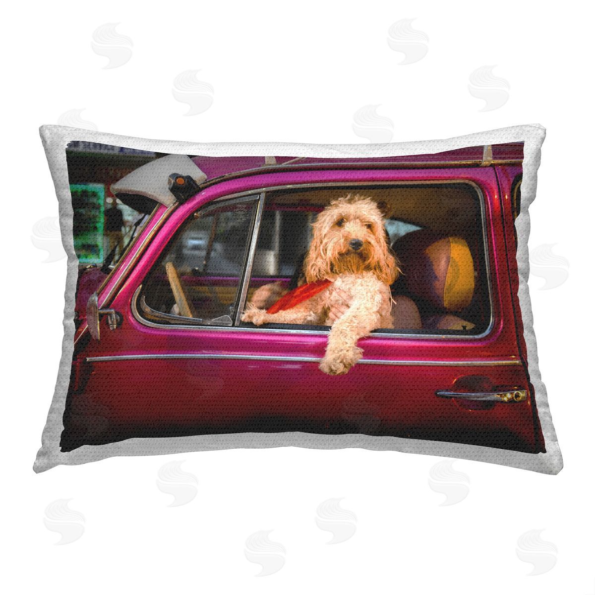 Mehmet Asian Dog Driving Antique Car Outdoor Quick-Dry Polyester Printed Throw Pillow