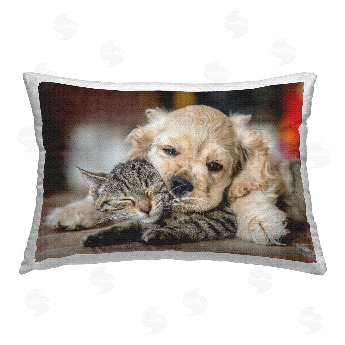 Peter Cech Cuddling Puppy & Kitten Outdoor Quick-Dry Polyester Printed Throw Pillow