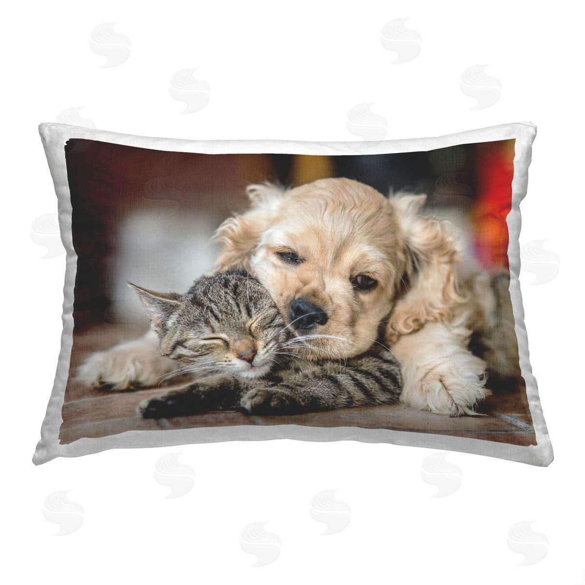 Peter Cech Cuddling Puppy & Kitten Printed Plush Polyester Throw Pillow