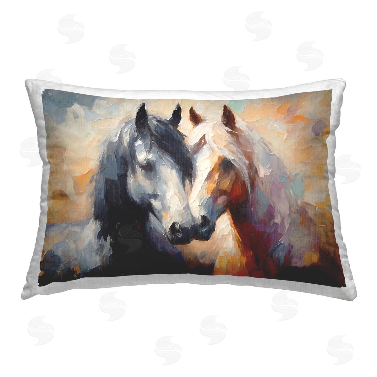 Ramona Murdock Abstract Horse Duo Portrait Printed Plush Polyester Throw Pillow