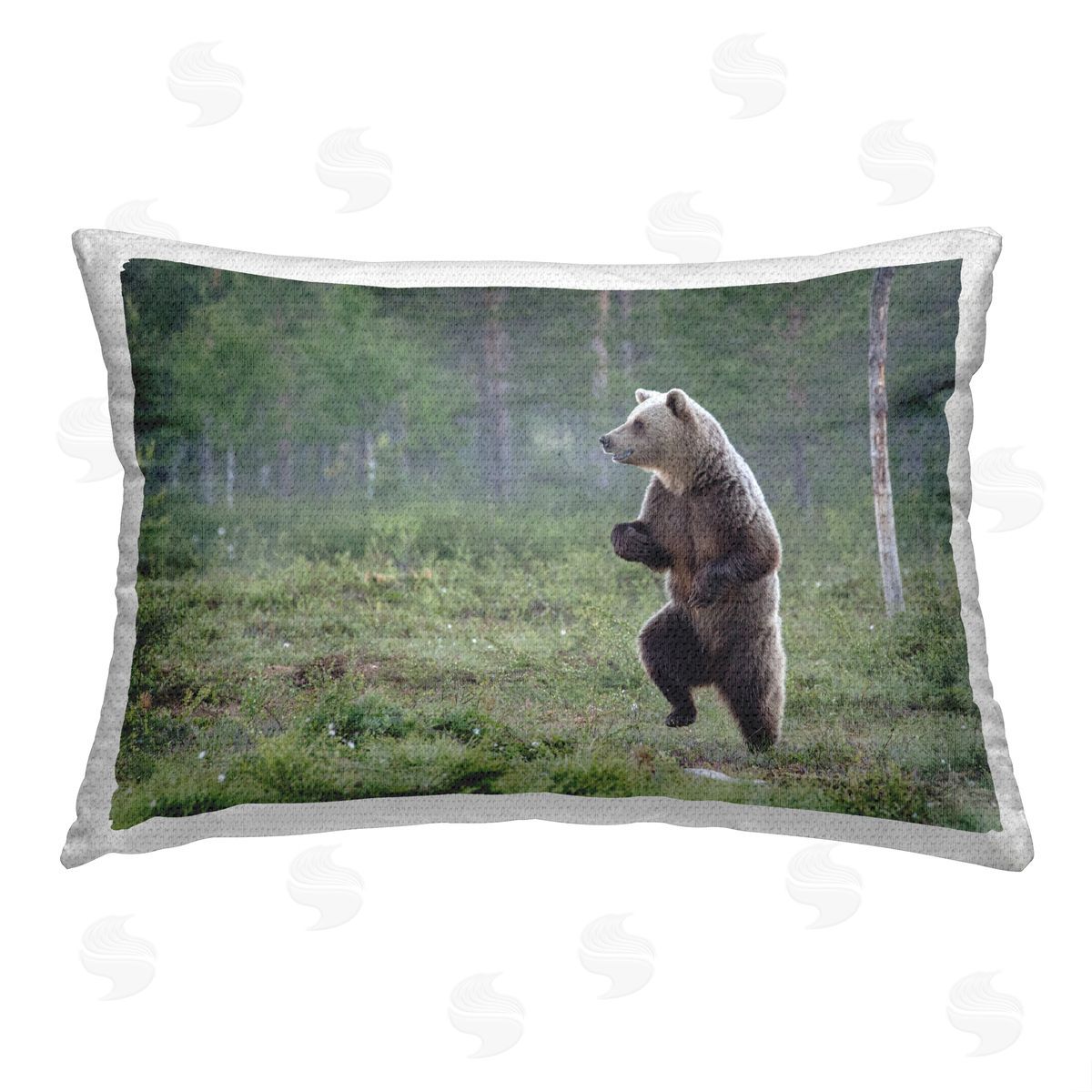 Alex Jevon Bear Standing in Forest Outdoor Quick-Dry Polyester Printed Throw Pillow
