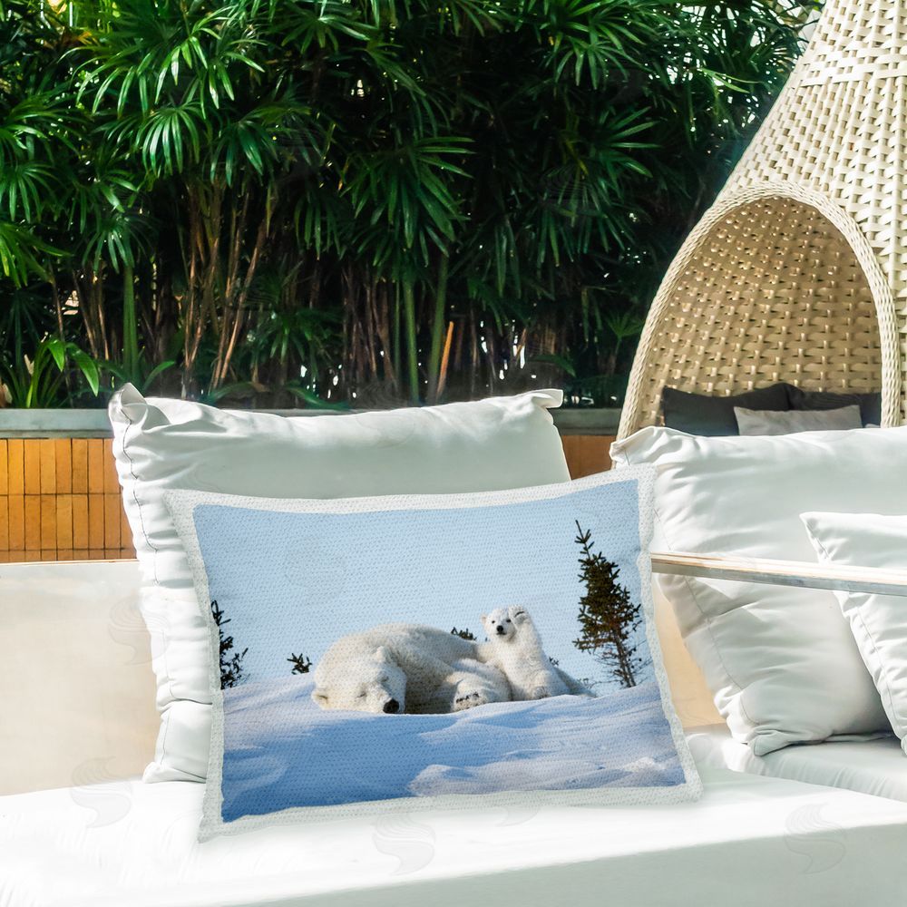 Philip Marazzi Polar Bear & Cub in Snow Outdoor Quick-Dry Polyester Printed Throw Pillow in Back Yard