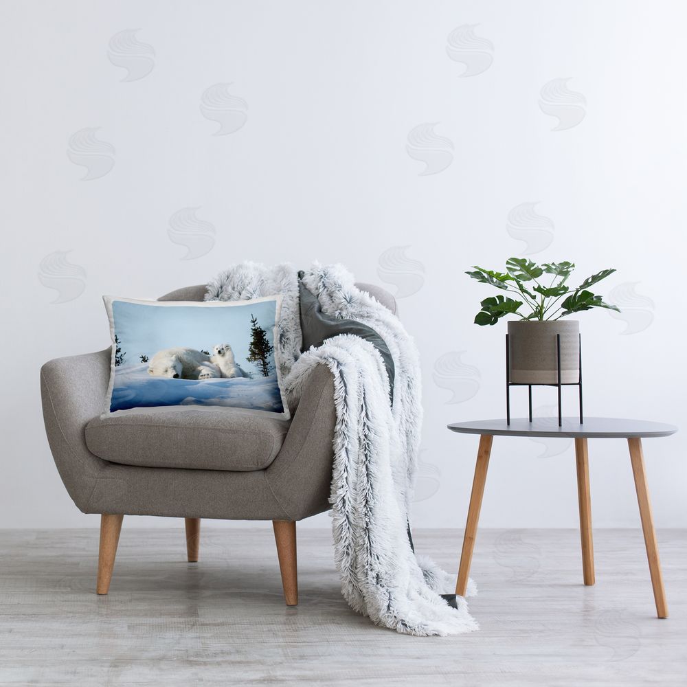 Philip Marazzi Polar Bear & Cub in Snow Printed Plush Polyester Throw Pillow On Chair