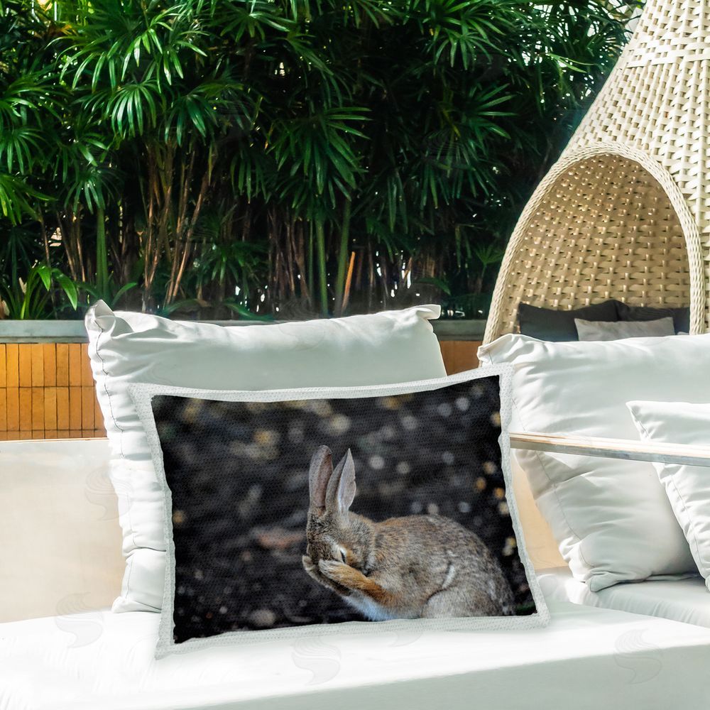 Daniel Friend Embarrassed Hare in Forest Outdoor Quick-Dry Polyester Printed Throw Pillow in Back Yard