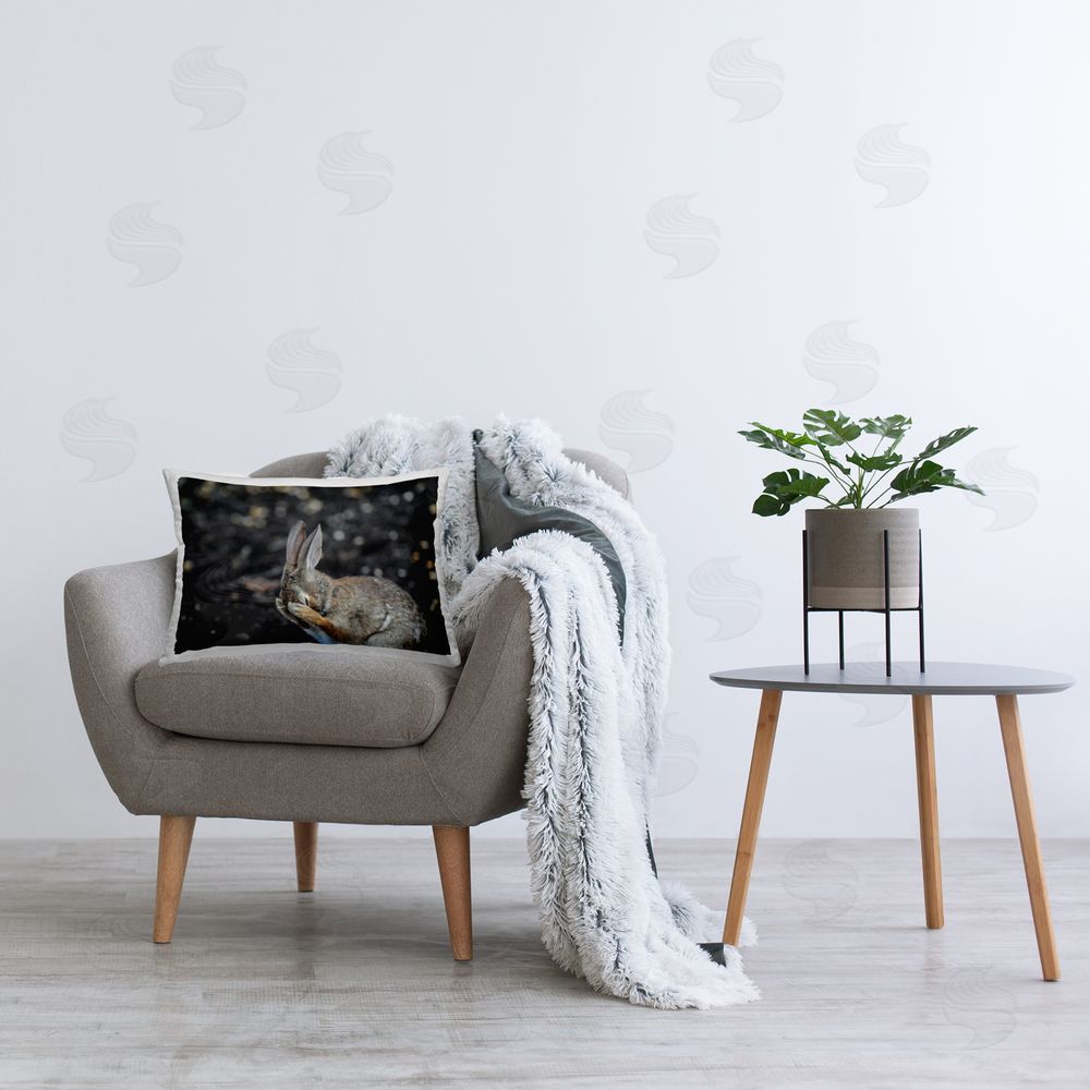 Daniel Friend Embarrassed Hare in Forest Printed Plush Polyester Throw Pillow On Chair
