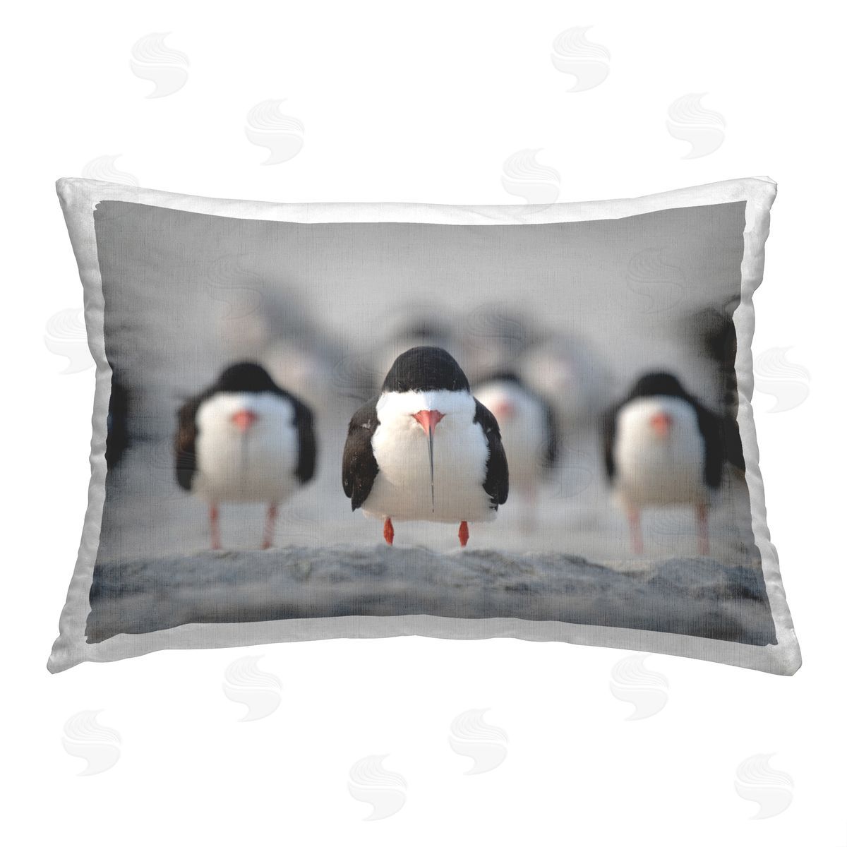 Ke Qiang Ruan Funny Birds Lined Up Printed Plush Polyester Throw Pillow