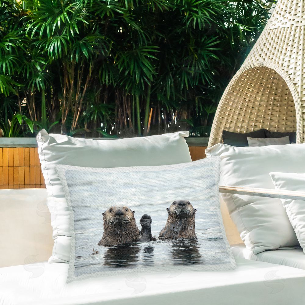Donna Bourdon Funny Peeking Otters Outdoor Quick-Dry Polyester Printed Throw Pillow in Back Yard