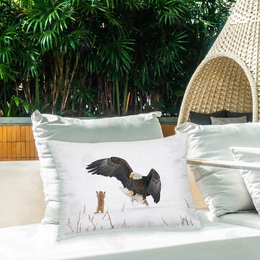 Arthur Trevino Funny Eagle & Meerkat Outdoor Quick-Dry Polyester Printed Throw Pillow in Back Yard