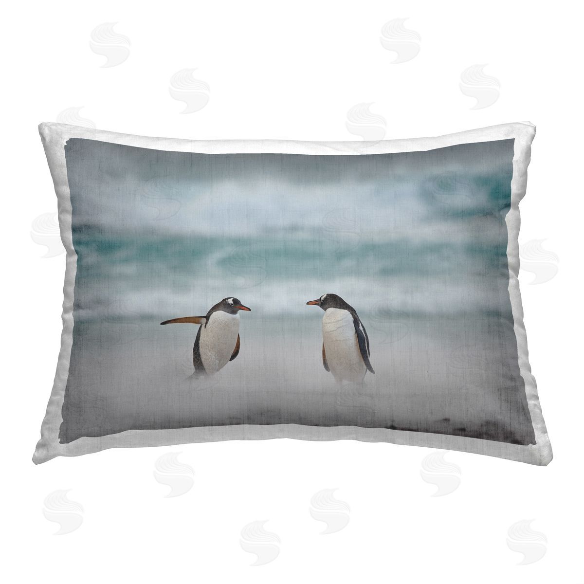 Carol Taylor Penguin Duo on Beach Printed Plush Polyester Throw Pillow