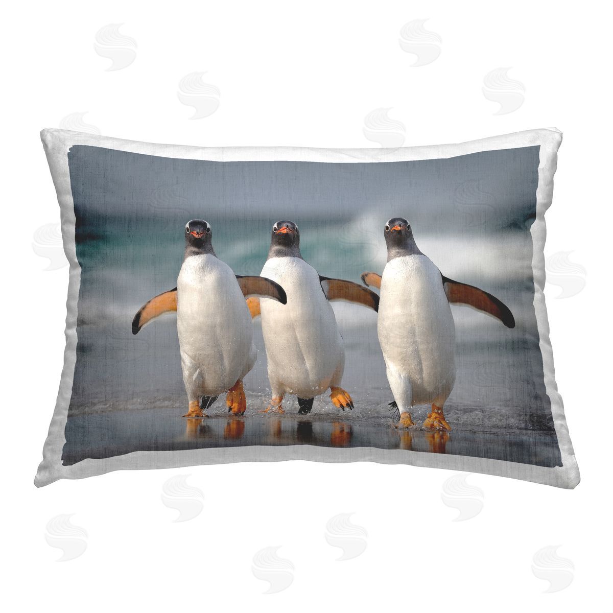 Joshua Galicki Dancing Penguins on Beach Printed Plush Polyester Throw Pillow
