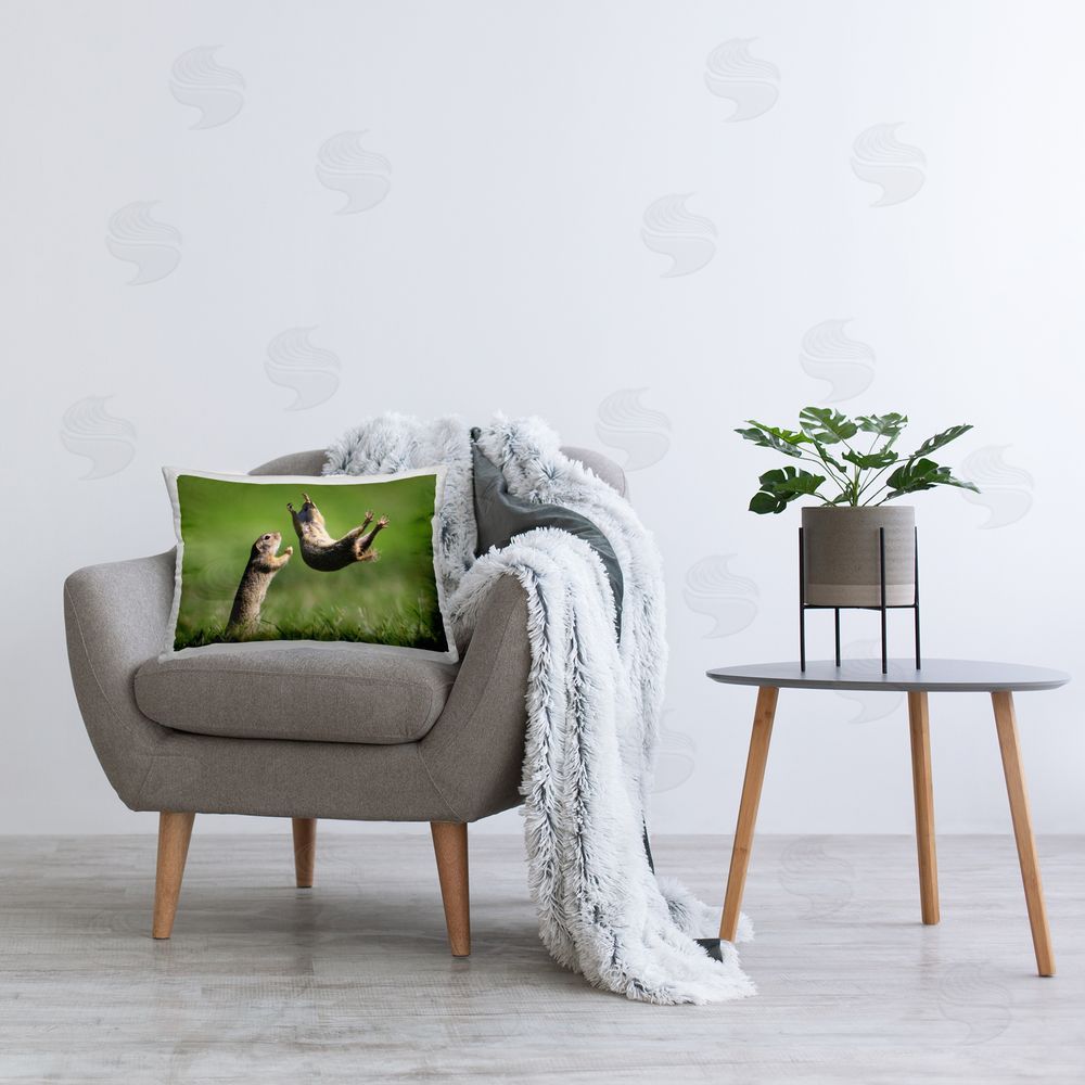 Roland Kranitz Funny Jumping Chipmunks Printed Plush Polyester Throw Pillow On Chair