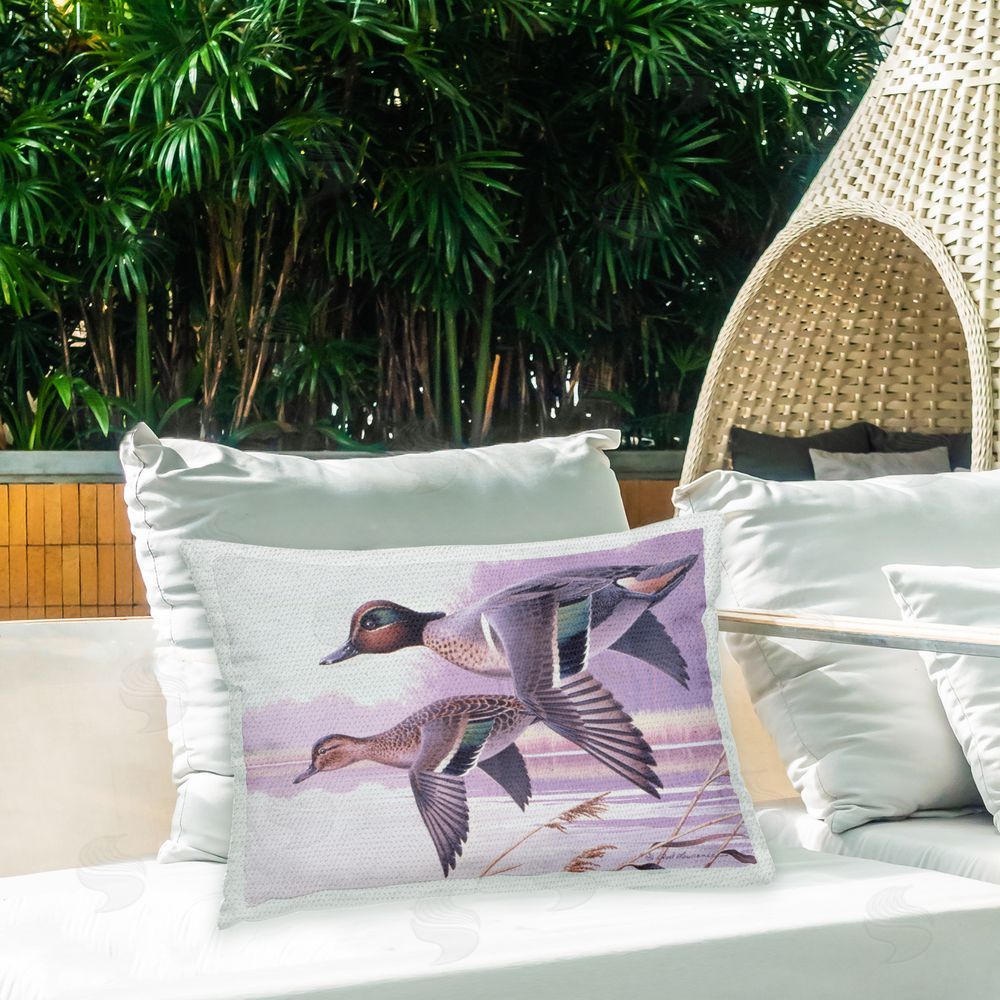 Rod Lawrence Flying Ducks Scenery Outdoor Quick-Dry Polyester Printed Throw Pillow in Back Yard