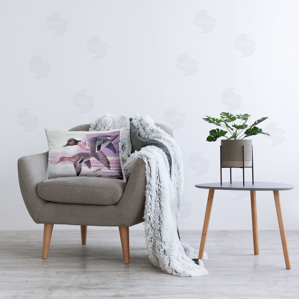 Rod Lawrence Flying Ducks Scenery Printed Plush Polyester Throw Pillow On Chair