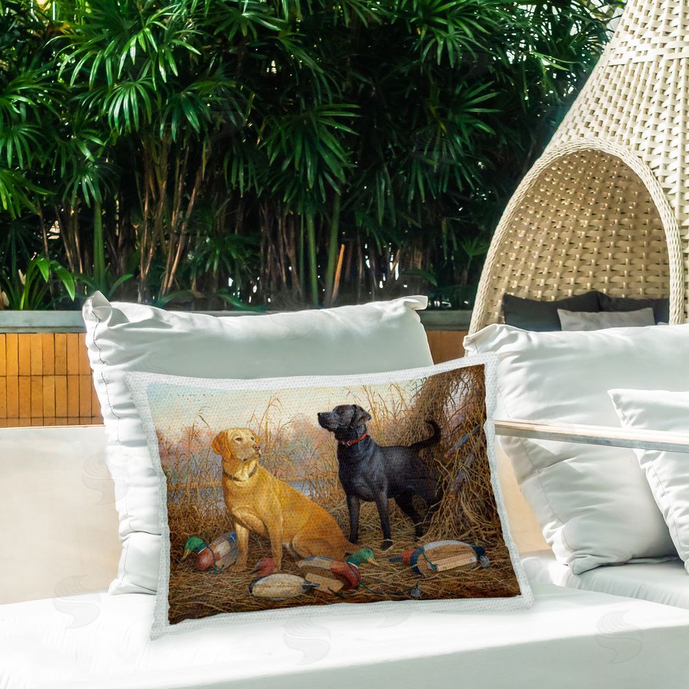Hayden Lambson Hunting Dogs Landscape Outdoor Quick-Dry Polyester Printed Throw Pillow in Back Yard