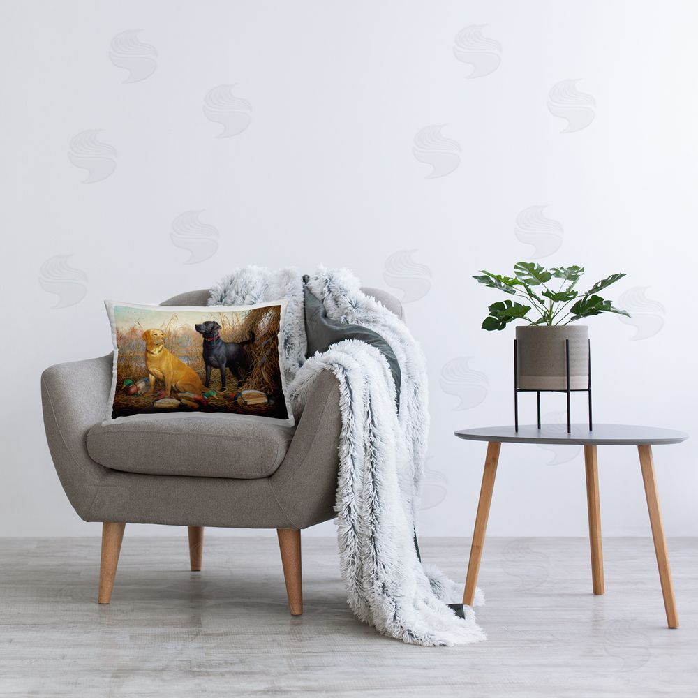 Hayden Lambson Hunting Dogs Landscape Printed Plush Polyester Throw Pillow On Chair