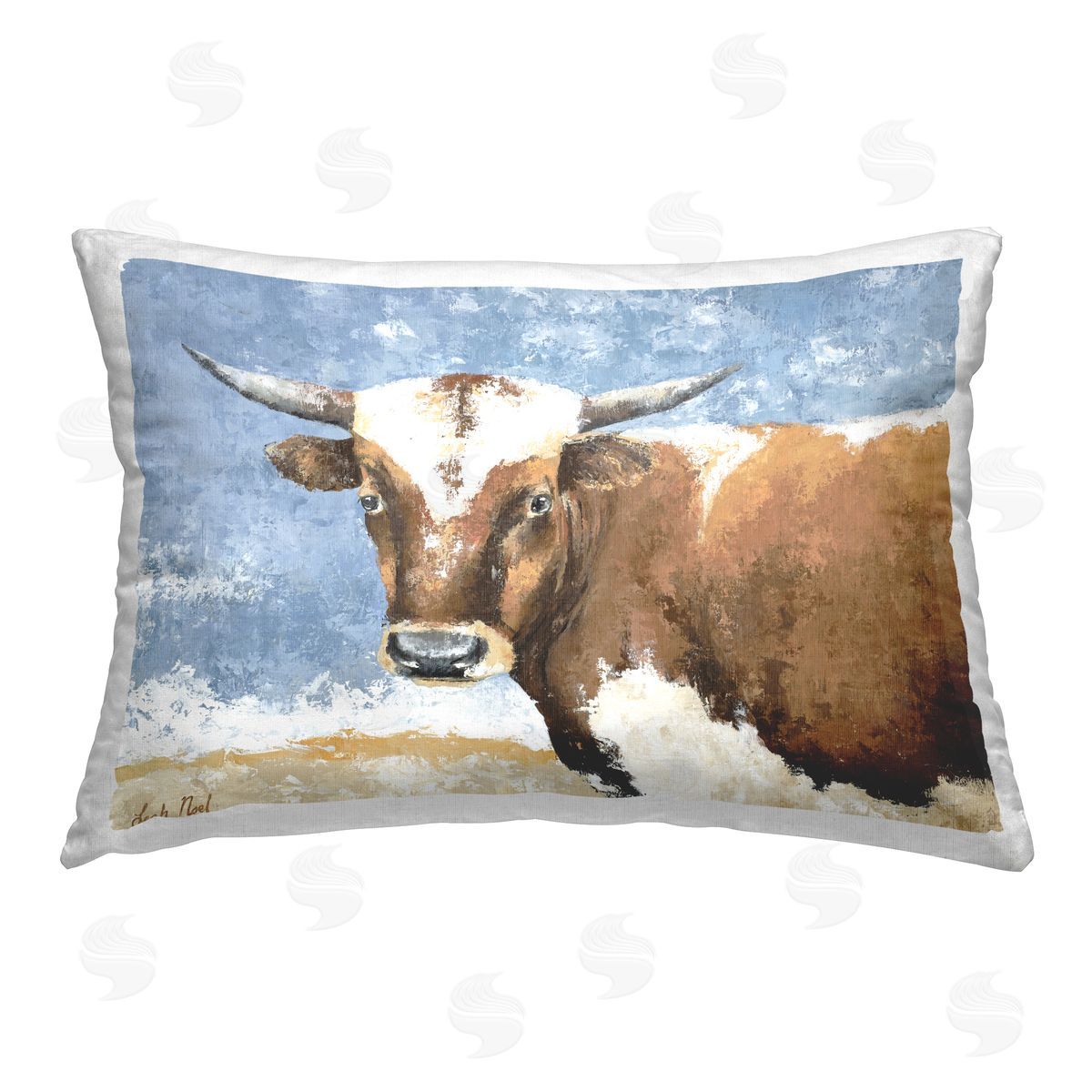 Leah Noel Art Charming Farmhouse Cattle Printed Plush Polyester Throw Pillow