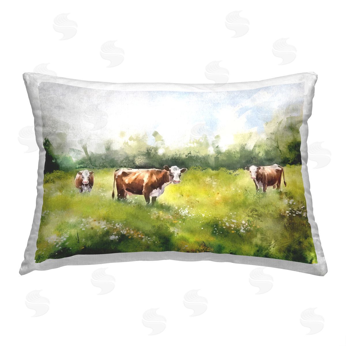 Ziwei Li Charming Cows in Field Printed Plush Polyester Throw Pillow