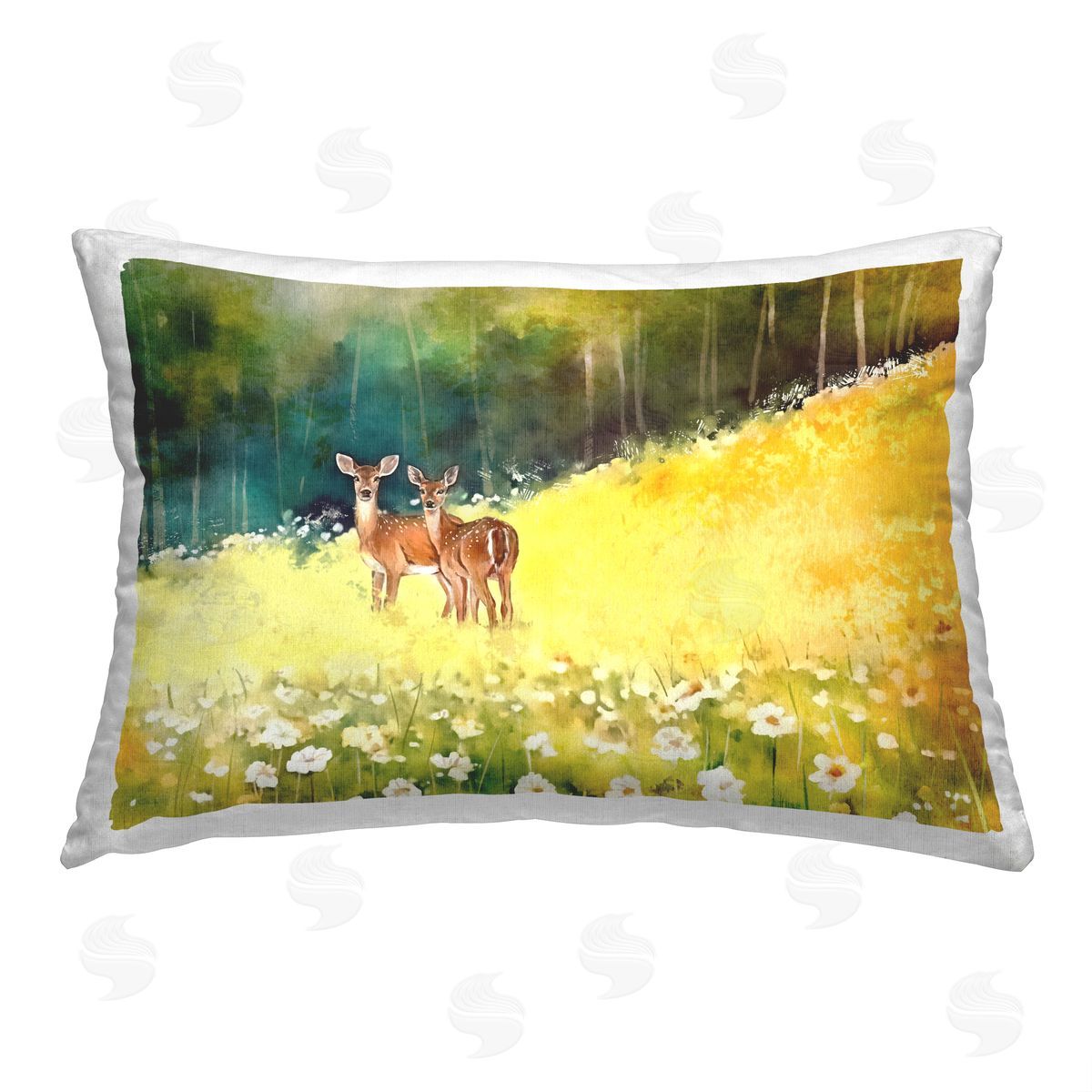 Ziwei Li Deer in Forest Meadow Printed Plush Polyester Throw Pillow