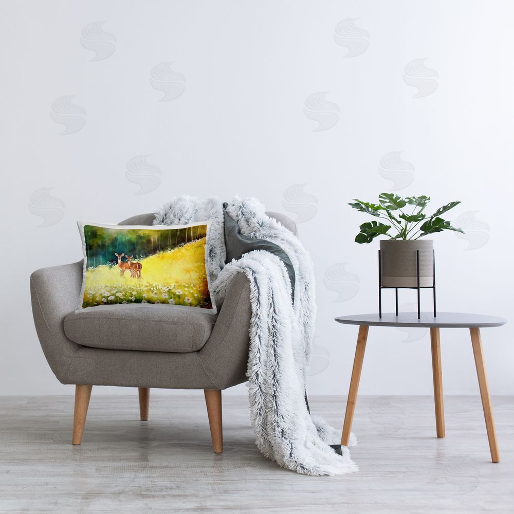 Ziwei Li Deer in Forest Meadow Printed Plush Polyester Throw Pillow On Chair