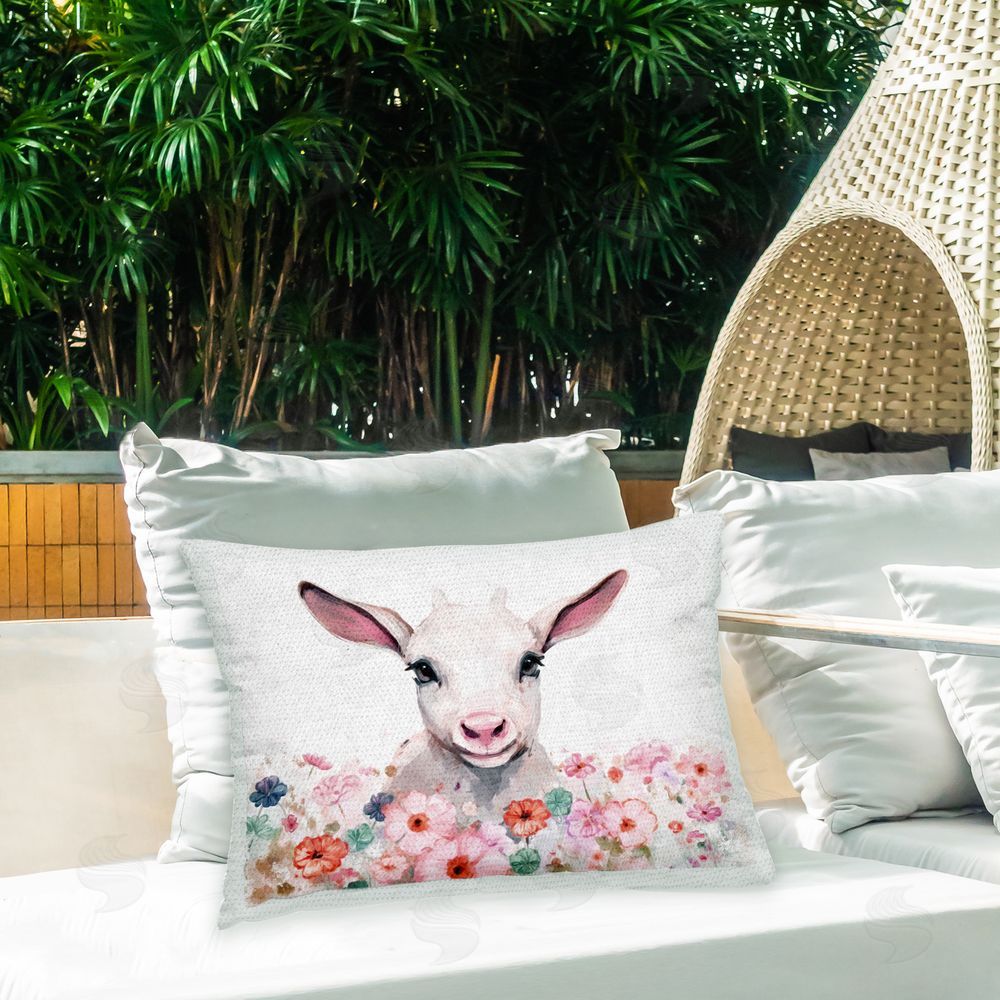 Ziwei Li Soft Baby Sheep Portrait Outdoor Quick-Dry Polyester Printed Throw Pillow in Back Yard