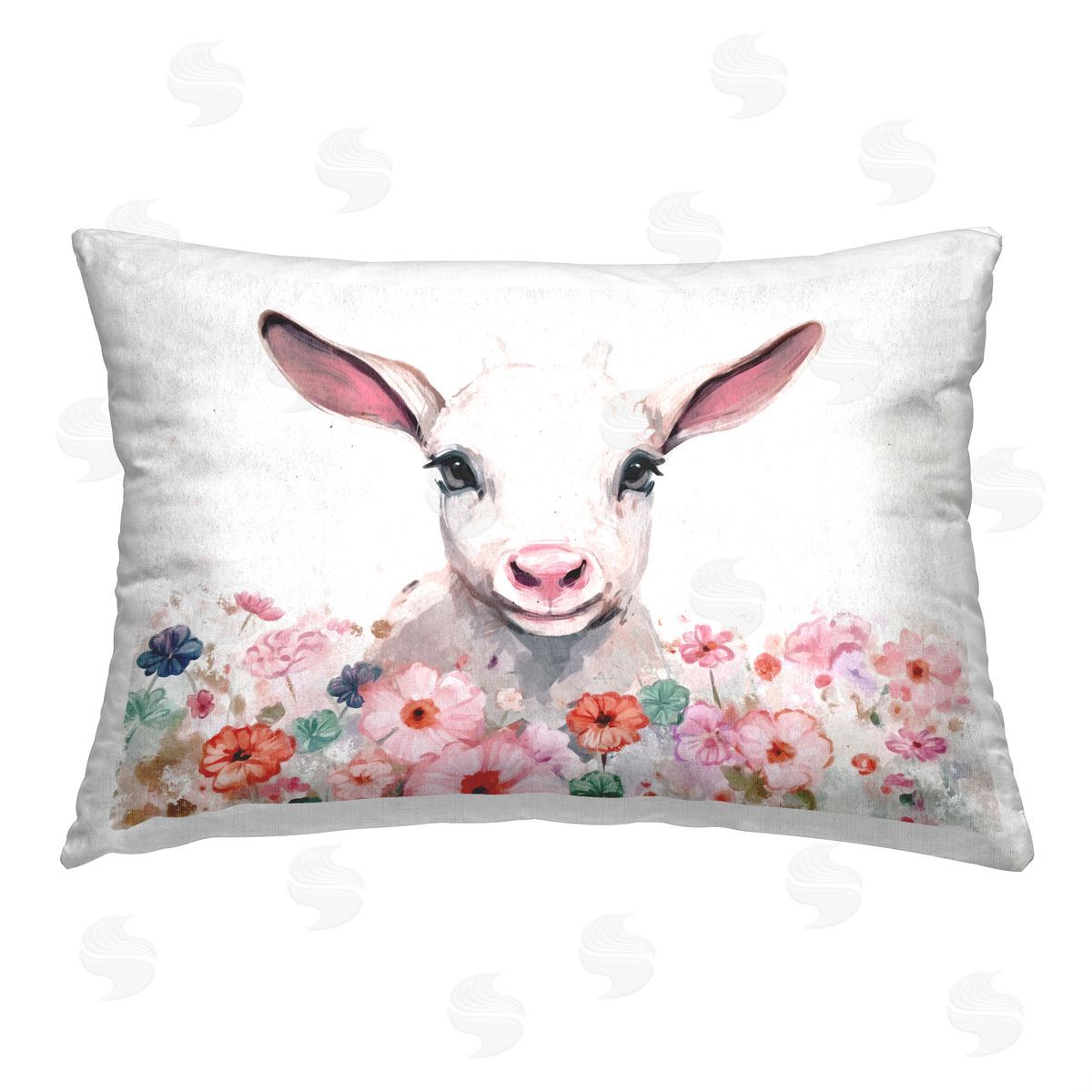 Ziwei Li Soft Baby Sheep Portrait Printed Plush Polyester Throw Pillow