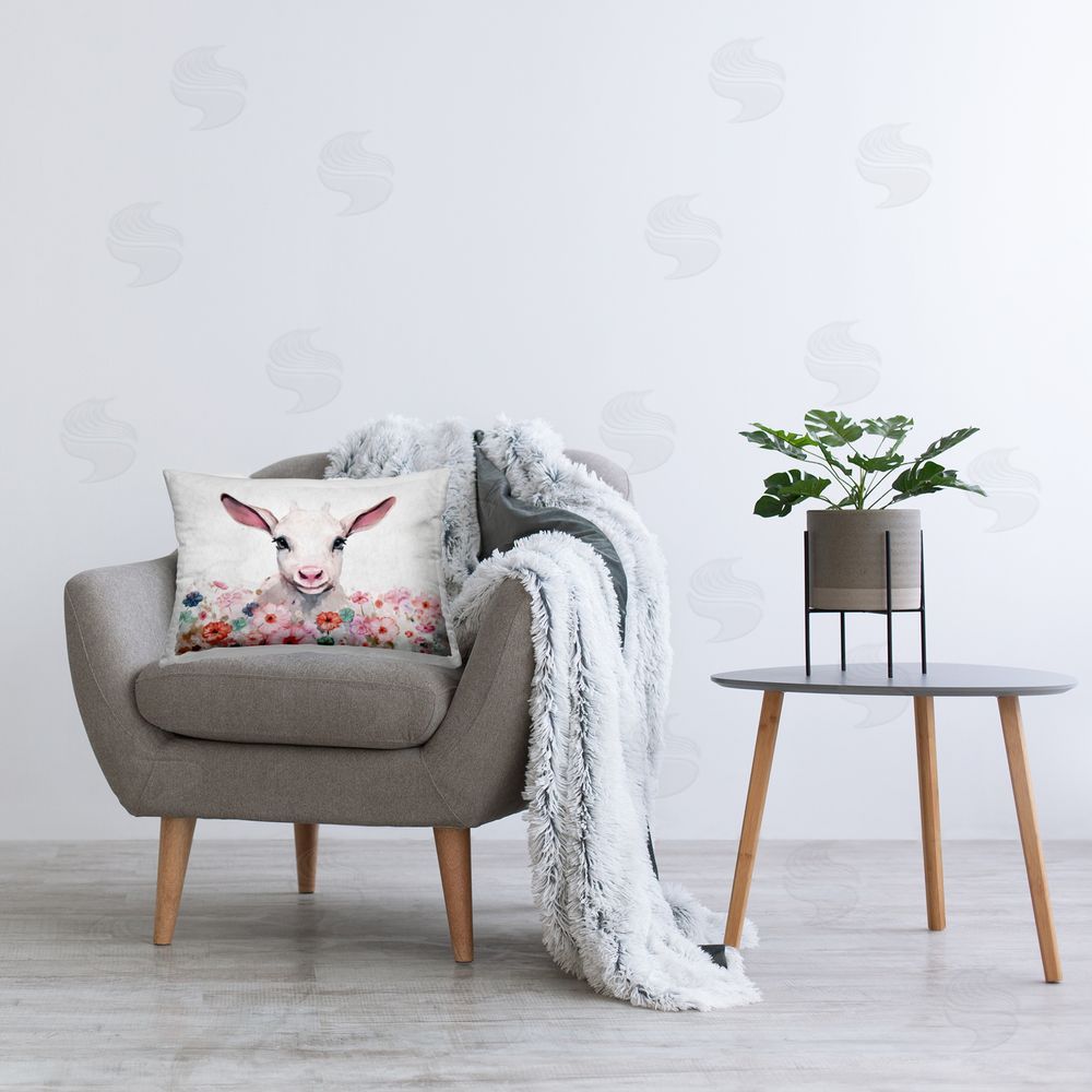 Ziwei Li Soft Baby Sheep Portrait Printed Plush Polyester Throw Pillow On Chair