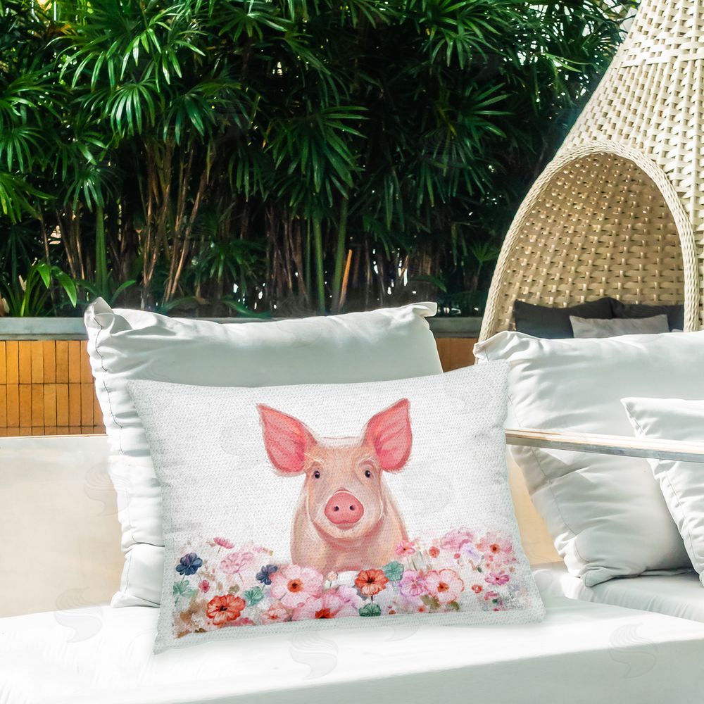 Ziwei Li Soft Floral Pig Portrait Outdoor Quick-Dry Polyester Printed Throw Pillow in Back Yard