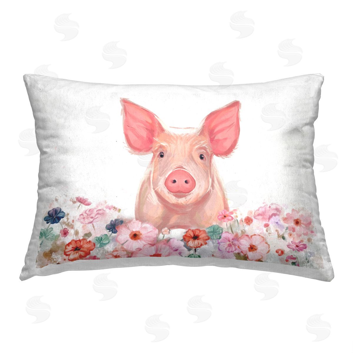 Ziwei Li Soft Floral Pig Portrait Printed Plush Polyester Throw Pillow