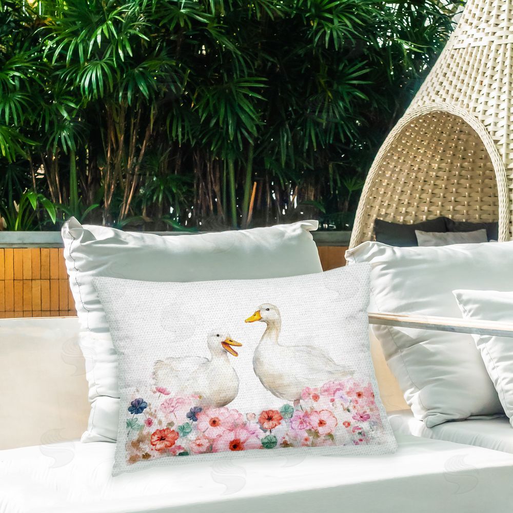 Ziwei Li Floral Goose Duo Outdoor Quick-Dry Polyester Printed Throw Pillow in Back Yard