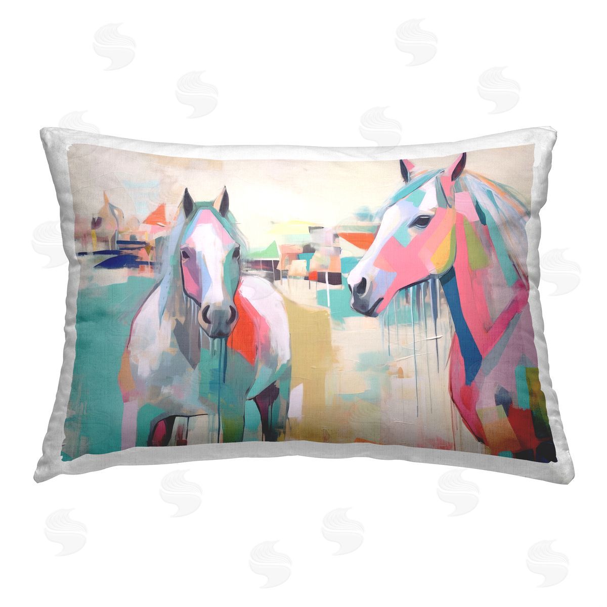 Irena Orlov Horses & Modern Drip Printed Plush Polyester Throw Pillow