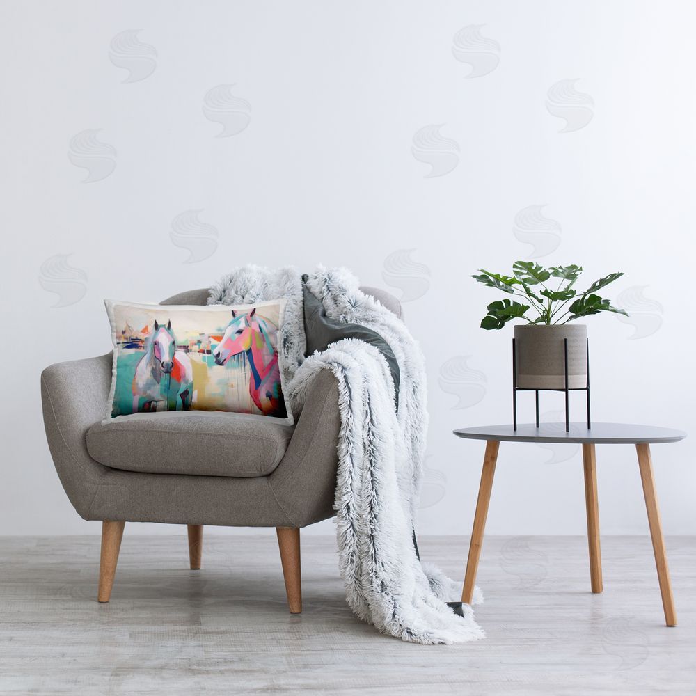 Irena Orlov Horses & Modern Drip Printed Plush Polyester Throw Pillow On Chair