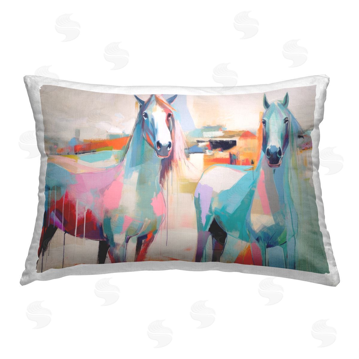 Irena Orlov Abstract Pastel Horses Printed Plush Polyester Throw Pillow