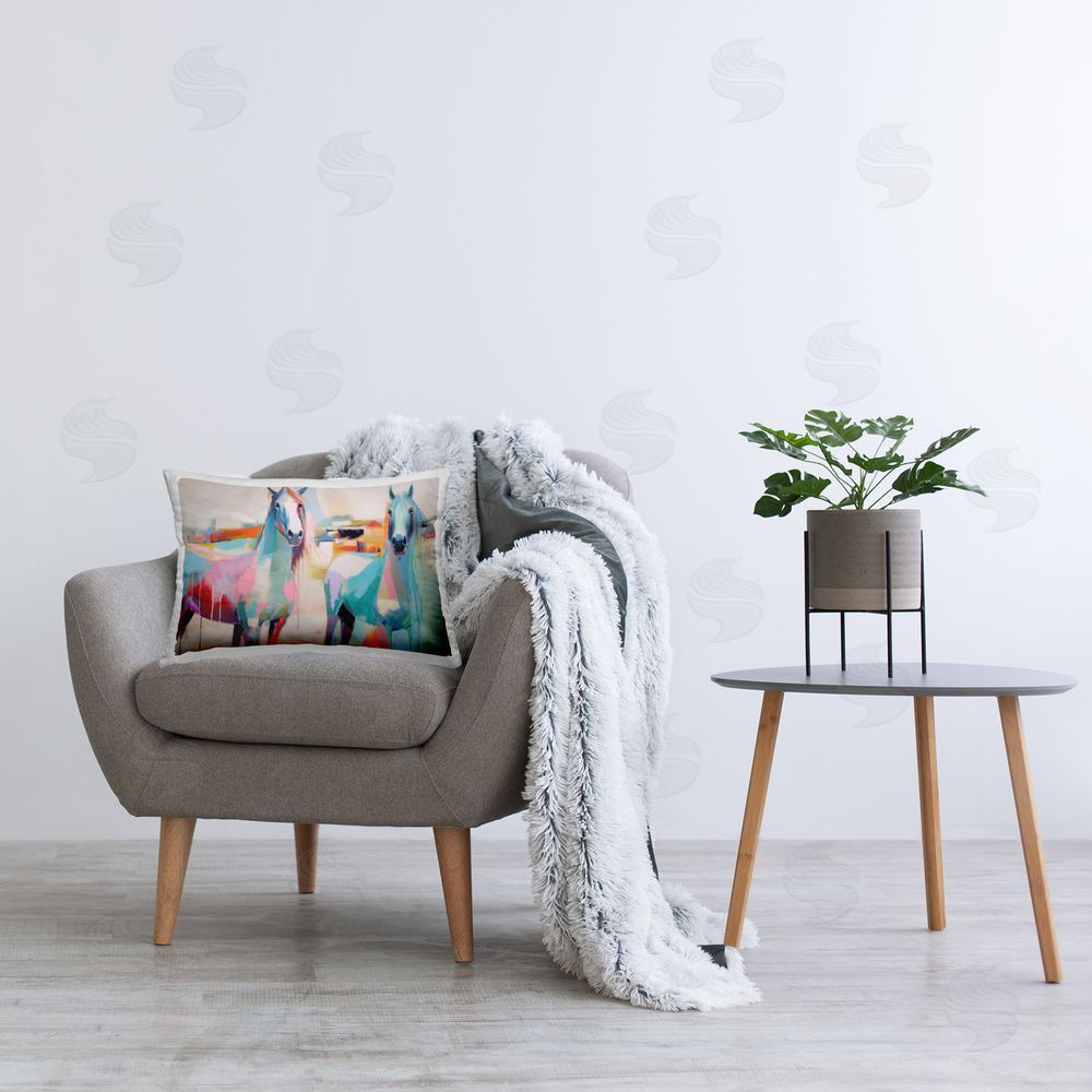 Irena Orlov Abstract Pastel Horses Printed Plush Polyester Throw Pillow On Chair