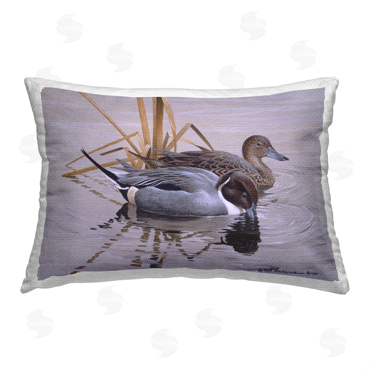 Rod Lawrence Ducks with Pond Ripples Outdoor Quick-Dry Polyester Printed Throw Pillow