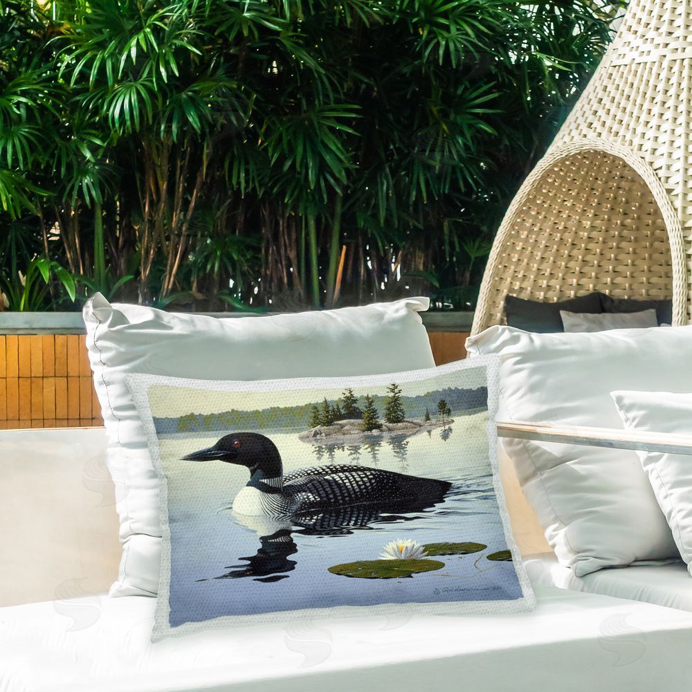 Rod Lawrence Duck & Pond Lily Outdoor Quick-Dry Polyester Printed Throw Pillow in Back Yard